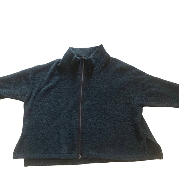 Women S Bryn Walker Alpaca Wool Zip Sweater Jacket Green Boucle Knit Relaxed - Picture 2 of 5